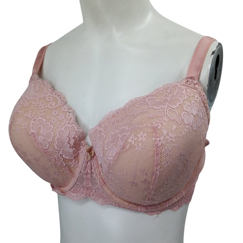 Victorias Secret Lined Demi Pink Underwire Lace Bra Size 38DD Adjustable Beige